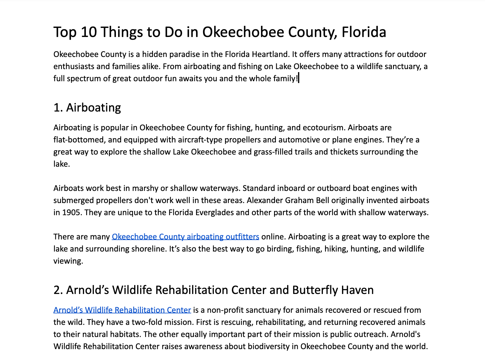 Top 10 Things to Do in Okeechobee County